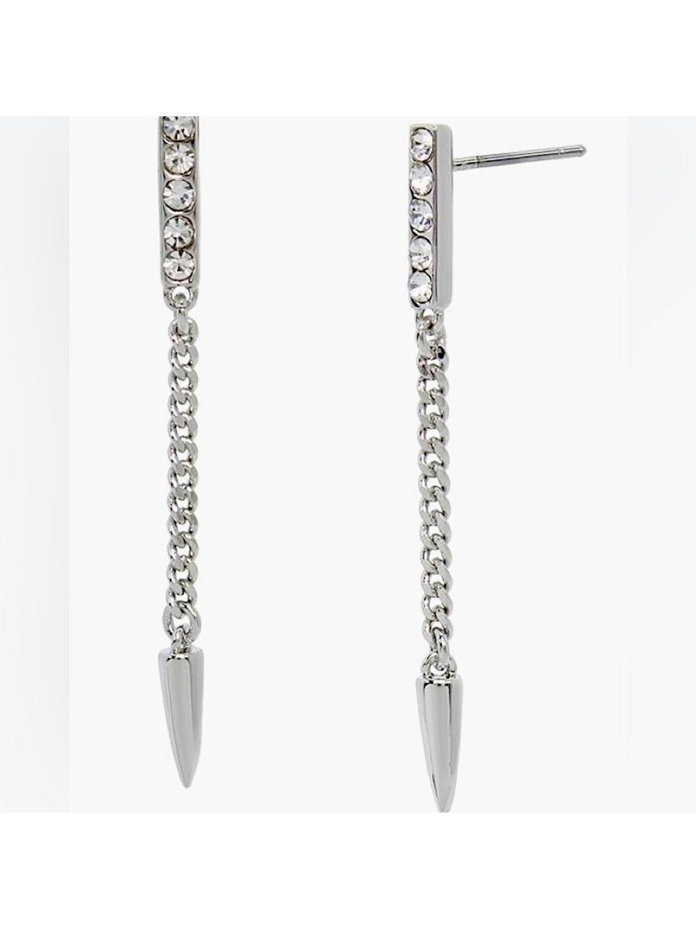 All Saints Silvertone Crystal Linear Drop Earrings New
